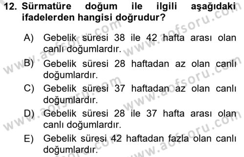 Tıbbi İstatistik Dersi Ara Sınavı Deneme Sınav Soruları 12. Soru