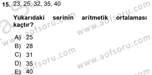 Tıbbi İstatistik Dersi Ara Sınavı Deneme Sınav Soruları 15. Soru