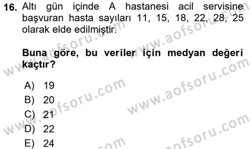 Tıbbi İstatistik Dersi Ara Sınavı Deneme Sınav Soruları 16. Soru