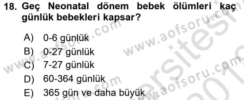 Tıbbi İstatistik Dersi Ara Sınavı Deneme Sınav Soruları 18. Soru