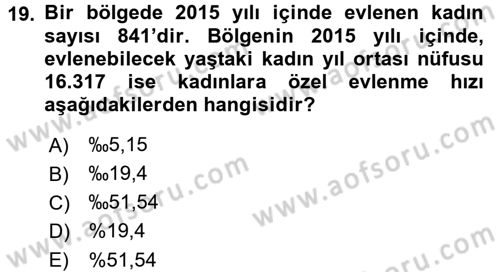 Tıbbi İstatistik Dersi Ara Sınavı Deneme Sınav Soruları 19. Soru