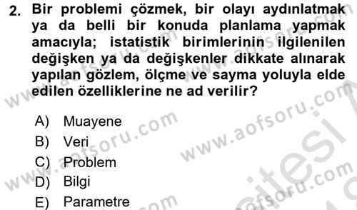 Tıbbi İstatistik Dersi Ara Sınavı Deneme Sınav Soruları 2. Soru