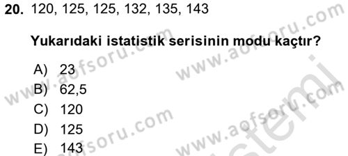 Tıbbi İstatistik Dersi Ara Sınavı Deneme Sınav Soruları 20. Soru