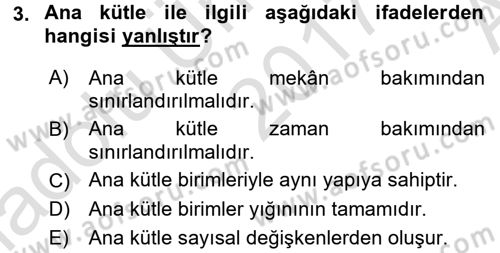 Tıbbi İstatistik Dersi Ara Sınavı Deneme Sınav Soruları 3. Soru