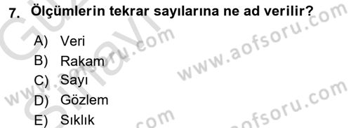 Tıbbi İstatistik Dersi Ara Sınavı Deneme Sınav Soruları 7. Soru