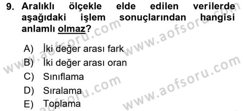 Tıbbi İstatistik Dersi Ara Sınavı Deneme Sınav Soruları 9. Soru