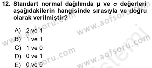Tıbbi İstatistik Dersi 2017 - 2018 Yılı (Final) Dönem Sonu Sınav Soruları 12. Soru
