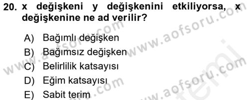 Tıbbi İstatistik Dersi 2017 - 2018 Yılı (Final) Dönem Sonu Sınav Soruları 20. Soru