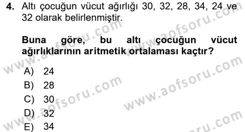 Tıbbi İstatistik Dersi 2017 - 2018 Yılı (Final) Dönem Sonu Sınav Soruları 4. Soru