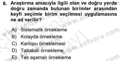 Tıbbi İstatistik Dersi 2017 - 2018 Yılı (Final) Dönem Sonu Sınav Soruları 6. Soru