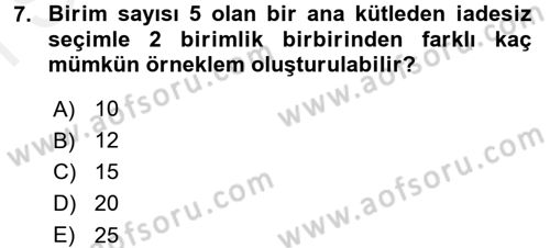 Tıbbi İstatistik Dersi 2017 - 2018 Yılı (Final) Dönem Sonu Sınav Soruları 7. Soru