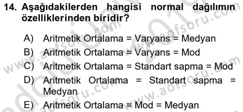 Tıbbi İstatistik Dersi 2018 - 2019 Yılı 3 Ders Sınav Soruları 14. Soru