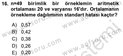 Tıbbi İstatistik Dersi 2018 - 2019 Yılı 3 Ders Sınav Soruları 16. Soru