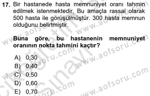 Tıbbi İstatistik Dersi 2018 - 2019 Yılı 3 Ders Sınav Soruları 17. Soru