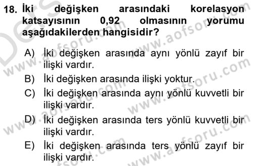 Tıbbi İstatistik Dersi 2018 - 2019 Yılı 3 Ders Sınav Soruları 18. Soru