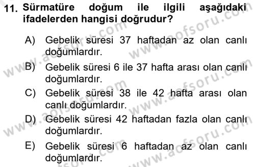 Tıbbi İstatistik Dersi Ara Sınavı Deneme Sınav Soruları 11. Soru