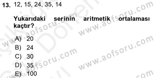Tıbbi İstatistik Dersi Ara Sınavı Deneme Sınav Soruları 13. Soru