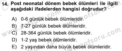 Tıbbi İstatistik Dersi Ara Sınavı Deneme Sınav Soruları 14. Soru