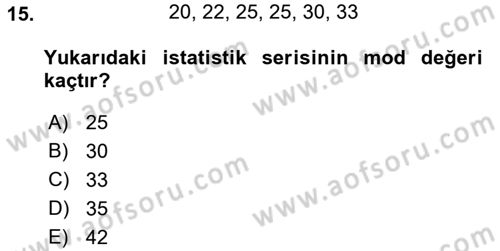Tıbbi İstatistik Dersi 2018 - 2019 Yılı (Vize) Ara Sınav Soruları 15. Soru