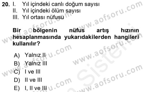 Tıbbi İstatistik Dersi Ara Sınavı Deneme Sınav Soruları 20. Soru