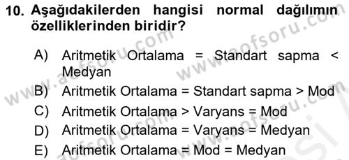 Tıbbi İstatistik Dersi 2018 - 2019 Yılı (Final) Dönem Sonu Sınav Soruları 10. Soru