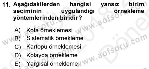 Tıbbi İstatistik Dersi 2018 - 2019 Yılı (Final) Dönem Sonu Sınav Soruları 11. Soru