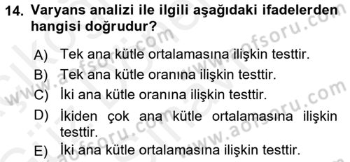 Tıbbi İstatistik Dersi 2018 - 2019 Yılı (Final) Dönem Sonu Sınav Soruları 14. Soru