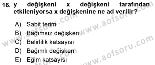 Tıbbi İstatistik Dersi 2018 - 2019 Yılı (Final) Dönem Sonu Sınav Soruları 16. Soru