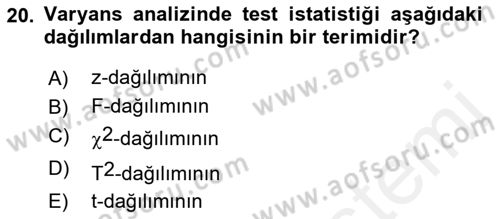 Tıbbi İstatistik Dersi 2018 - 2019 Yılı (Final) Dönem Sonu Sınav Soruları 20. Soru