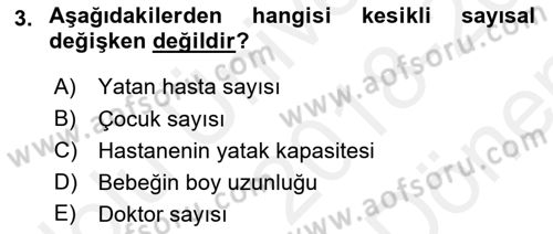 Tıbbi İstatistik Dersi 2018 - 2019 Yılı (Final) Dönem Sonu Sınav Soruları 3. Soru