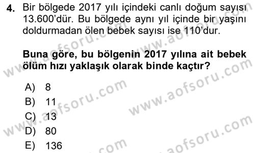Tıbbi İstatistik Dersi 2018 - 2019 Yılı (Final) Dönem Sonu Sınav Soruları 4. Soru