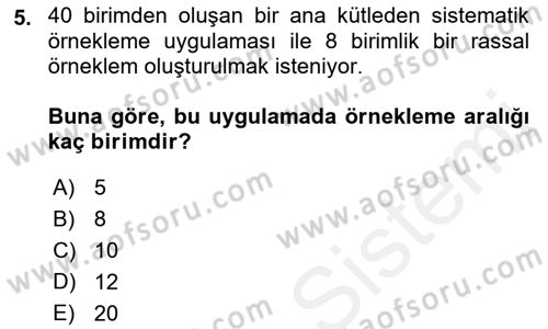 Tıbbi İstatistik Dersi 2018 - 2019 Yılı (Final) Dönem Sonu Sınav Soruları 5. Soru