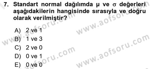 Tıbbi İstatistik Dersi 2018 - 2019 Yılı (Final) Dönem Sonu Sınav Soruları 7. Soru