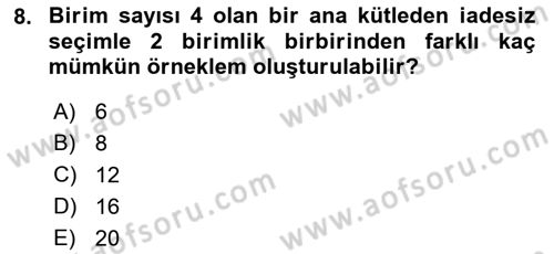 Tıbbi İstatistik Dersi 2018 - 2019 Yılı (Final) Dönem Sonu Sınav Soruları 8. Soru
