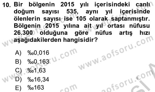 Tıbbi İstatistik Dersi 2018 - 2019 Yılı Yaz Okulu Sınav Soruları 10. Soru