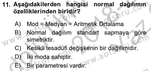 Tıbbi İstatistik Dersi 2018 - 2019 Yılı Yaz Okulu Sınav Soruları 11. Soru