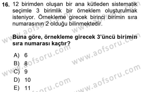 Tıbbi İstatistik Dersi 2018 - 2019 Yılı Yaz Okulu Sınav Soruları 16. Soru