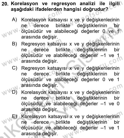 Tıbbi İstatistik Dersi 2018 - 2019 Yılı Yaz Okulu Sınav Soruları 20. Soru