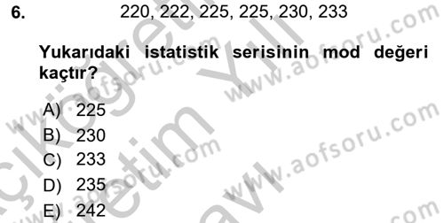 Tıbbi İstatistik Dersi 2018 - 2019 Yılı Yaz Okulu Sınav Soruları 6. Soru