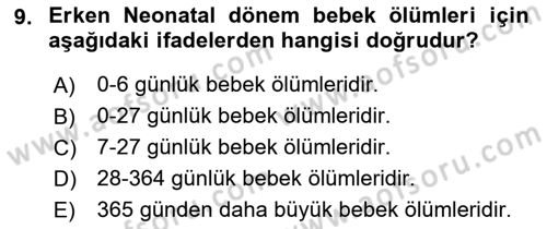 Tıbbi İstatistik Dersi 2018 - 2019 Yılı Yaz Okulu Sınav Soruları 9. Soru