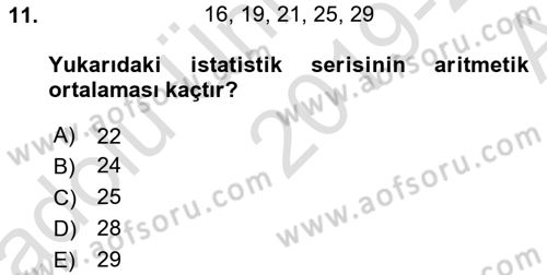 Tıbbi İstatistik Dersi Ara Sınavı Deneme Sınav Soruları 11. Soru