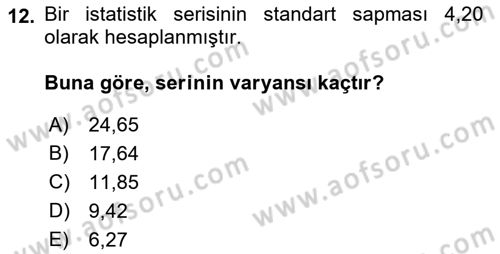 Tıbbi İstatistik Dersi 2019 - 2020 Yılı (Vize) Ara Sınav Soruları 12. Soru