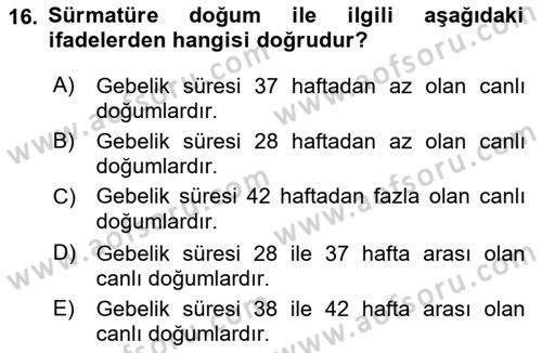 Tıbbi İstatistik Dersi Ara Sınavı Deneme Sınav Soruları 16. Soru