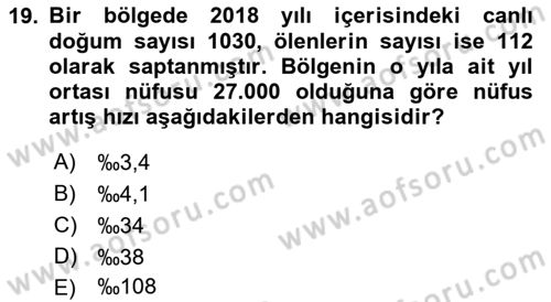 Tıbbi İstatistik Dersi 2019 - 2020 Yılı (Vize) Ara Sınavı 19. Soru