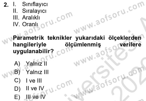 Tıbbi İstatistik Dersi 2019 - 2020 Yılı (Vize) Ara Sınavı 2. Soru