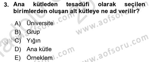 Tıbbi İstatistik Dersi Ara Sınavı Deneme Sınav Soruları 3. Soru