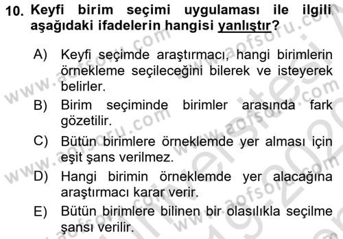 Tıbbi İstatistik Dersi 2019 - 2020 Yılı (Final) Dönem Sonu Sınav Soruları 10. Soru