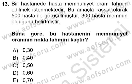Tıbbi İstatistik Dersi 2019 - 2020 Yılı (Final) Dönem Sonu Sınav Soruları 13. Soru