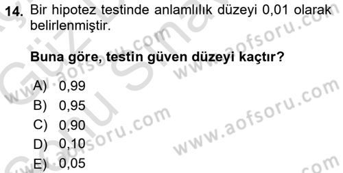 Tıbbi İstatistik Dersi 2019 - 2020 Yılı (Final) Dönem Sonu Sınav Soruları 14. Soru