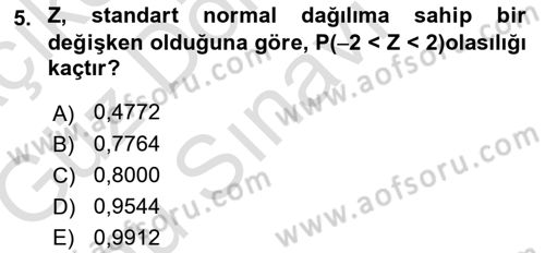 Tıbbi İstatistik Dersi 2019 - 2020 Yılı (Final) Dönem Sonu Sınav Soruları 5. Soru